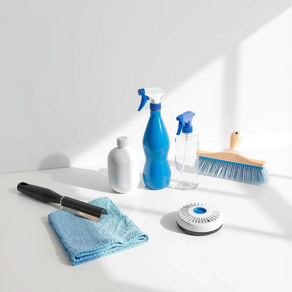 Professional cleaning tools arranged precisely